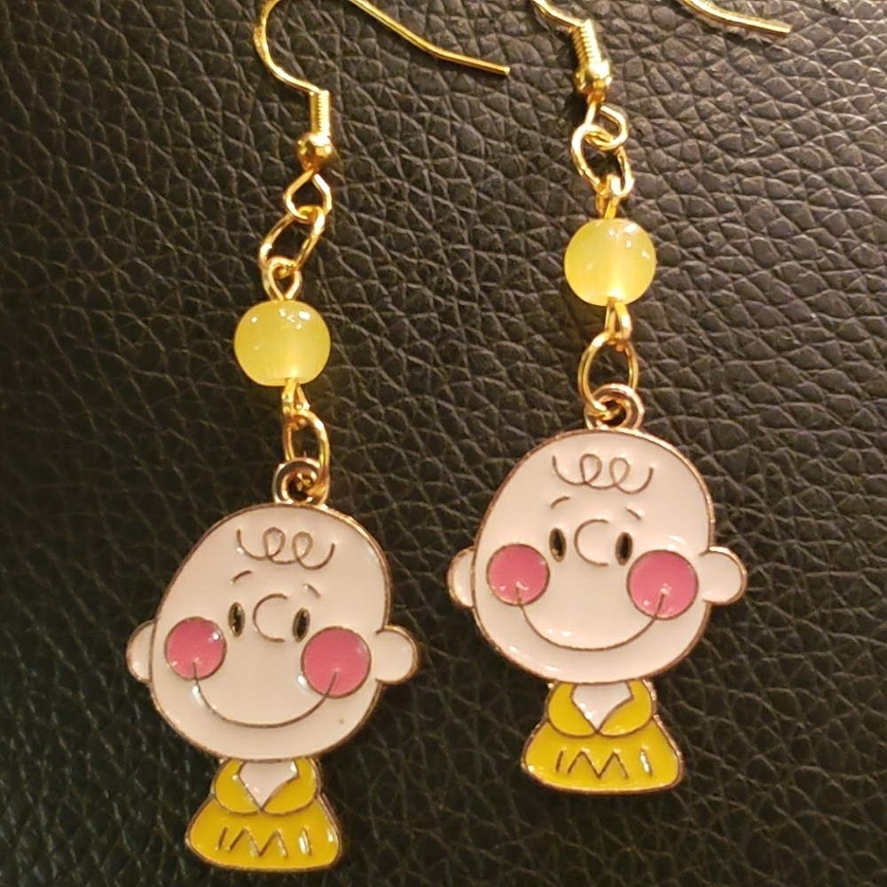 Handmade Beaded Peanuts Charlie Brown Dangle Earrings